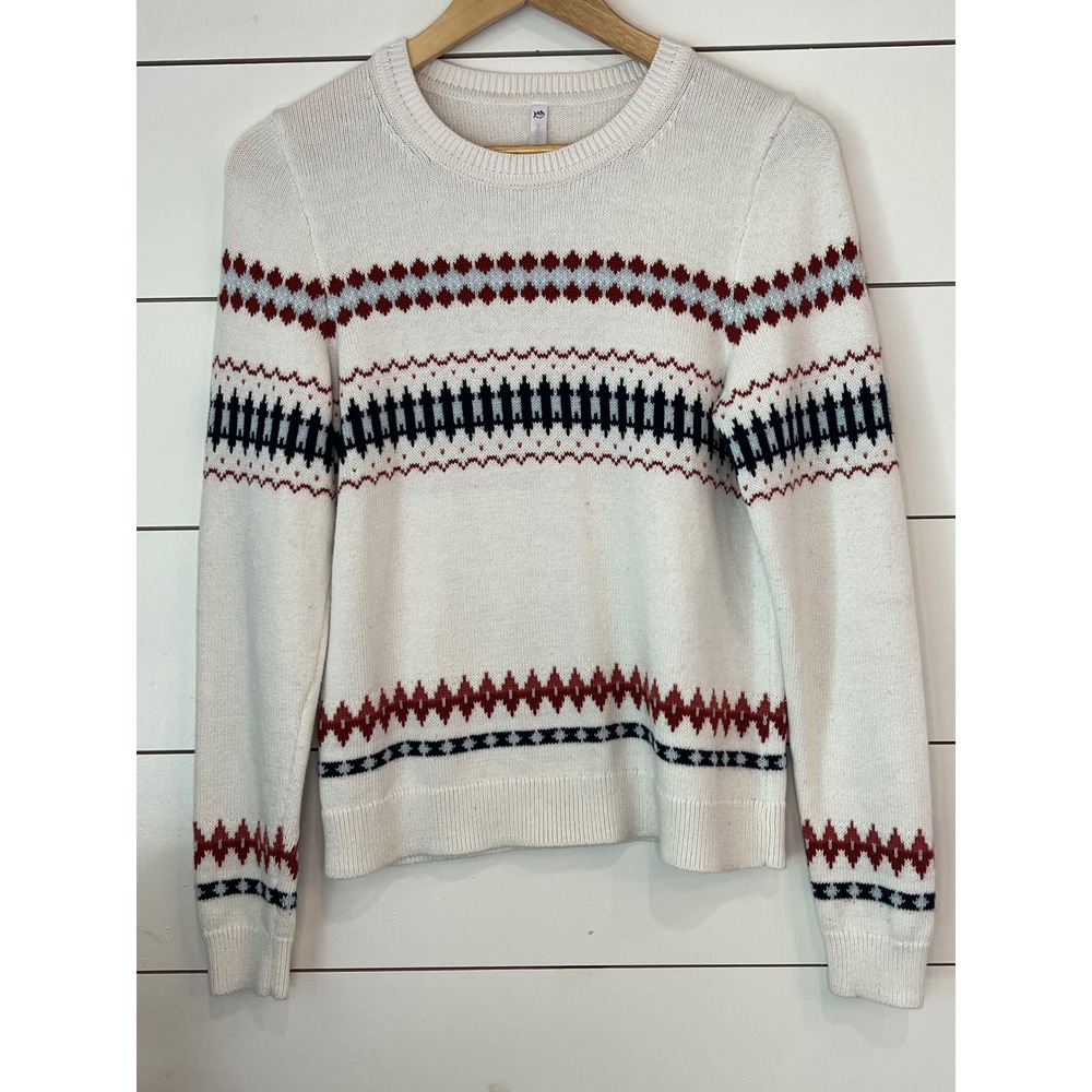 Southern Tide Womens Fair Isle Cotton Cashmere Sweater White Red Navy Small